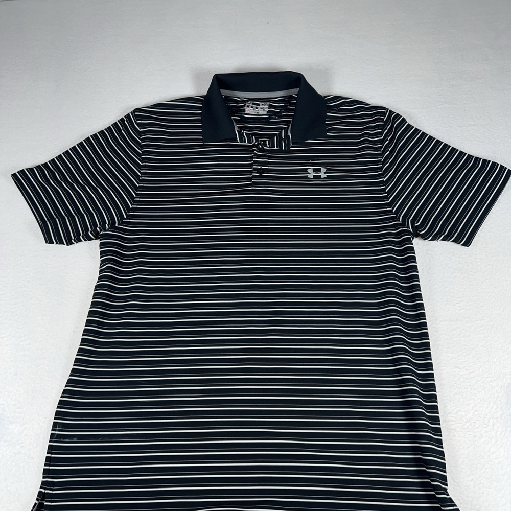 Under Armour HeatGear Polo Shirt Men's LG Tall Black White Stripe Loose Golf L - Picture 5 of 9